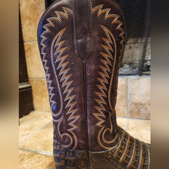 SOLD!! Men's Ariat Toffee Caiman Belly/ Pebbled Chocolate Pro Series Cowboy - Picture 7 of 12
